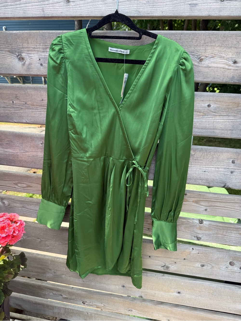 Abercrombie & Fitch Green Satin Wrap Dress